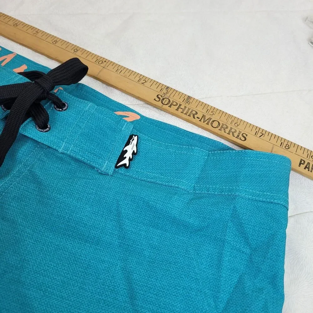 Maui and Sons aqua men's swim trunks pink green Hawaiian tropical print 36